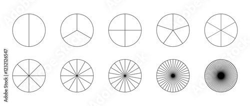 Circles divided in segments. Pie chart round shapes. Infographic icon pie chart circles. Segments of circle