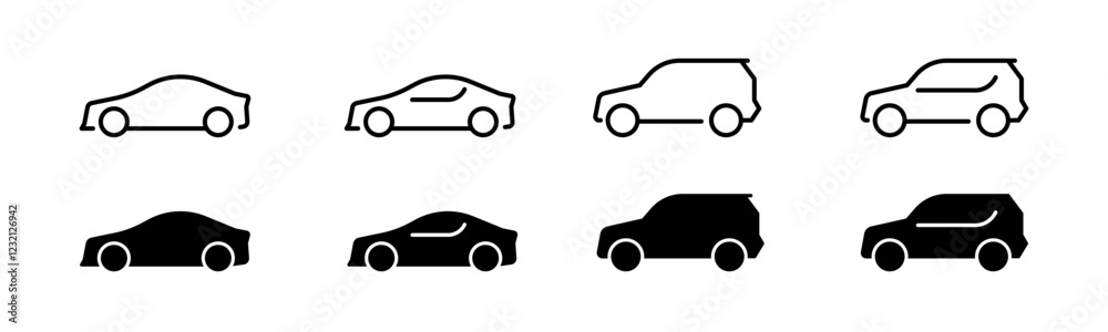 Car icon set in flat style. Transport symbols. Simple car icons. Car icon set in flat style. Transport symbols. Simple car icons.
