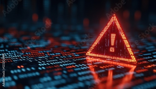 A computer monitor with a red triangle on it that says 