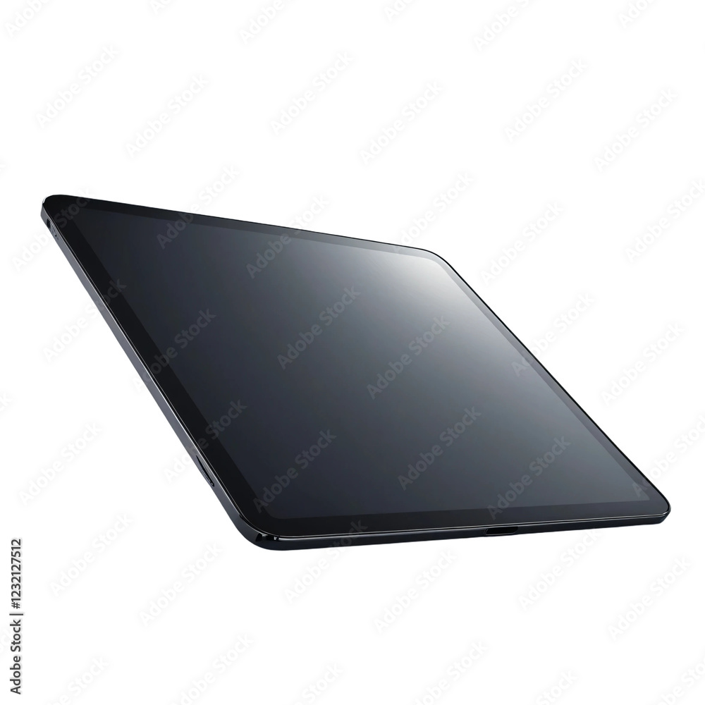 Black tablet with a clear screen sits isolated on transparent background Black tablet with a clear screen sits isolated on transparent background