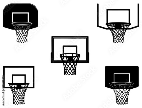 BASKETBALL HOOP SILHOUETTE ON WHITE BACKGROUND