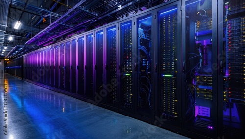 A row of computer servers with lights on them photo