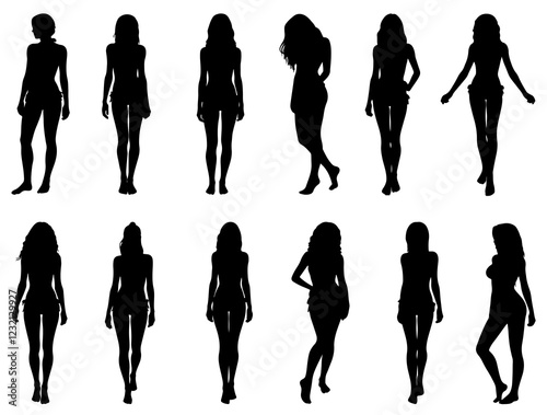 Bikini girls silhouette on white background