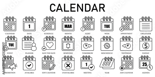 Set of Calendar Icons or symbols Vector fully editable file