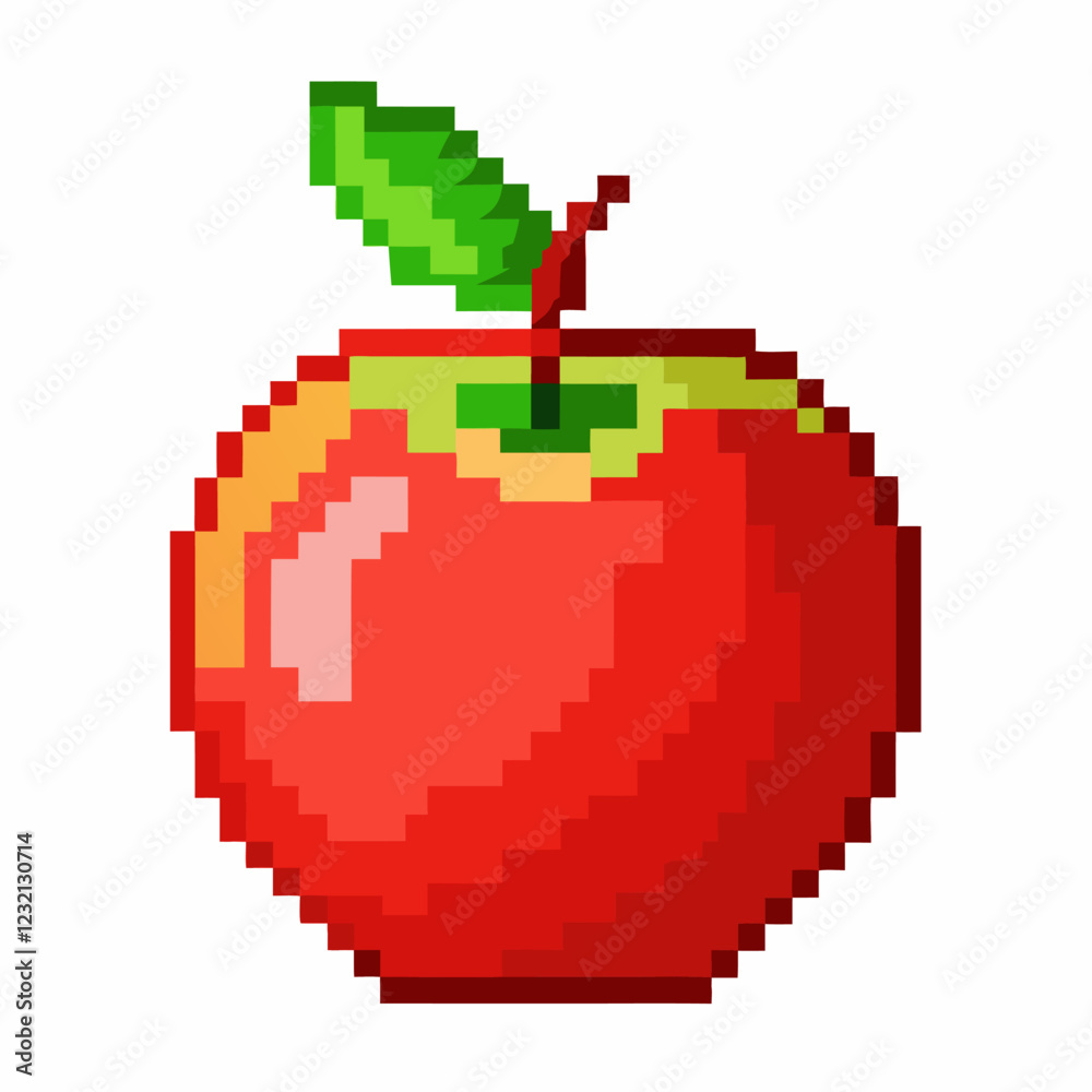 Pixelated Red Apple with Green Leaf Retro Digital Art Style Illustration Pixelated Red Apple with Green Leaf Retro Digital Art Style Illustration