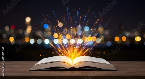 Open book with glowing pages, symbolizing effective learning and education. The image captures the essence of creativity, imagination, and the power of reading to expand horizons.