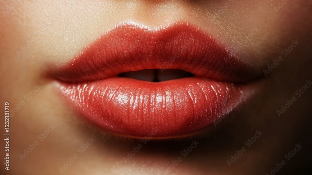 Close-up of beautiful female lips with red lipstick showing perfect lip makeup Close-up of beautiful female lips with red lipstick showing perfect lip makeup