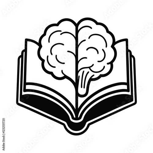 Black Open Book with Emerging Brain