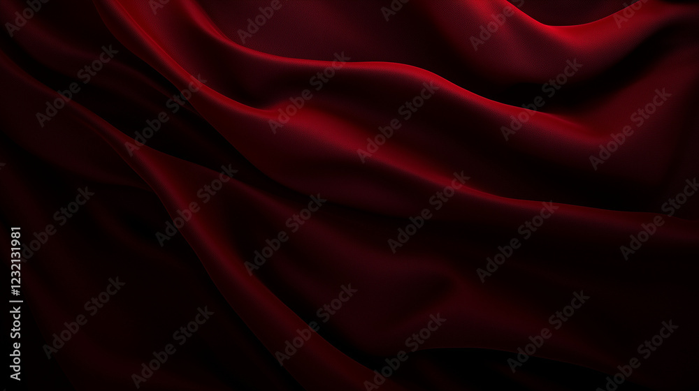 Obraz premium Luxurious deep red fabric with flowing folds and velvety texture, creating an elegant and opulent visual effect. The rich color and soft waves enhance the sense of depth and movement, emphasizing the 