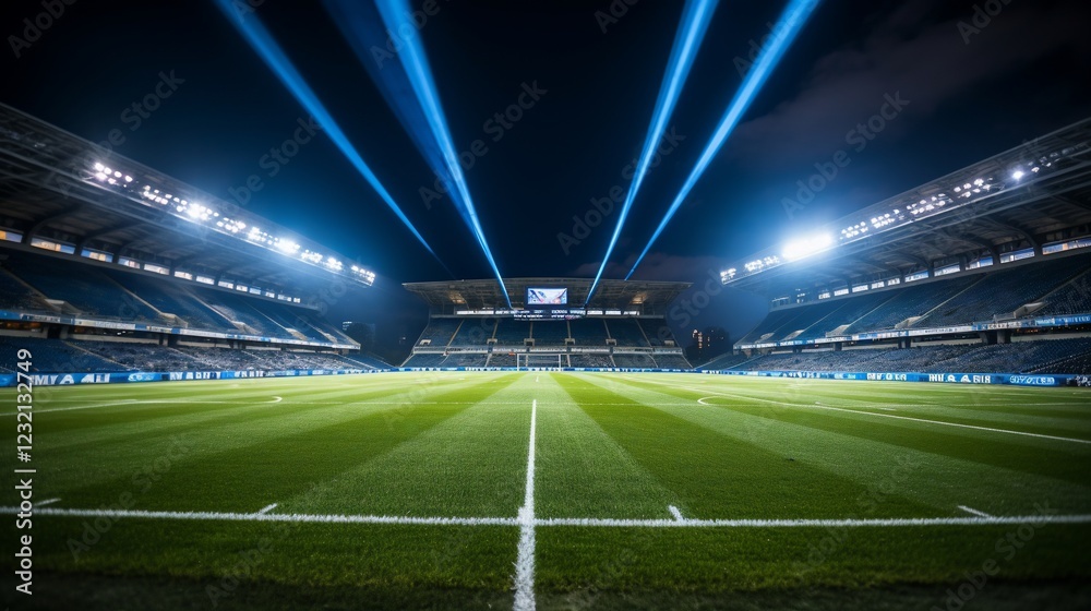 Illuminated stadium at night with bright beams, ready for an exciting sports event Illuminated stadium at night with bright beams, ready for an exciting sports event