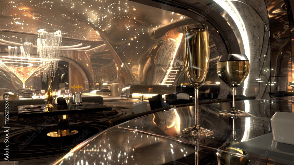 Champagne toast visualized with a futuristic and innovative presentation, highly detailed Champagne toast visualized with a futuristic and innovative presentation, highly detailed