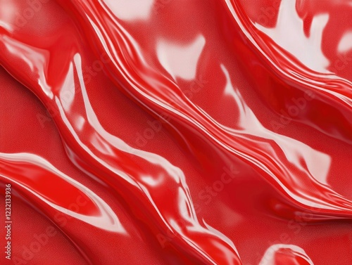 Crimson Liquid Swirl:  A captivating close-up of rich, crimson liquid, swirling and flowing in elegant, undulating waves. The texture is glossy and smooth, creating a visually stunning abstract image. photo