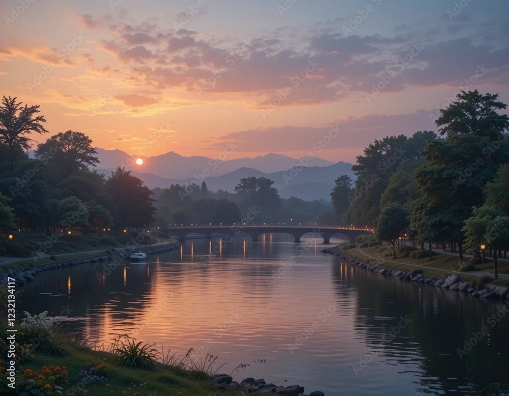 Fototapeta premium sunset over the river