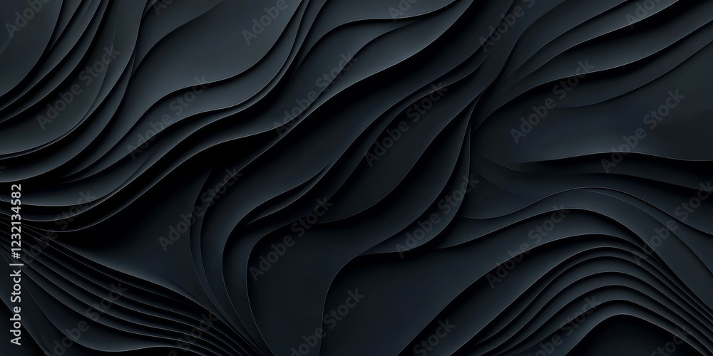 Fototapeta premium Black textures wallpaper with abstract silk smooth waves pattern. Modern clean minimal design in high definition, creating an elegant and luxurious background. Perfect for contemporary designs and