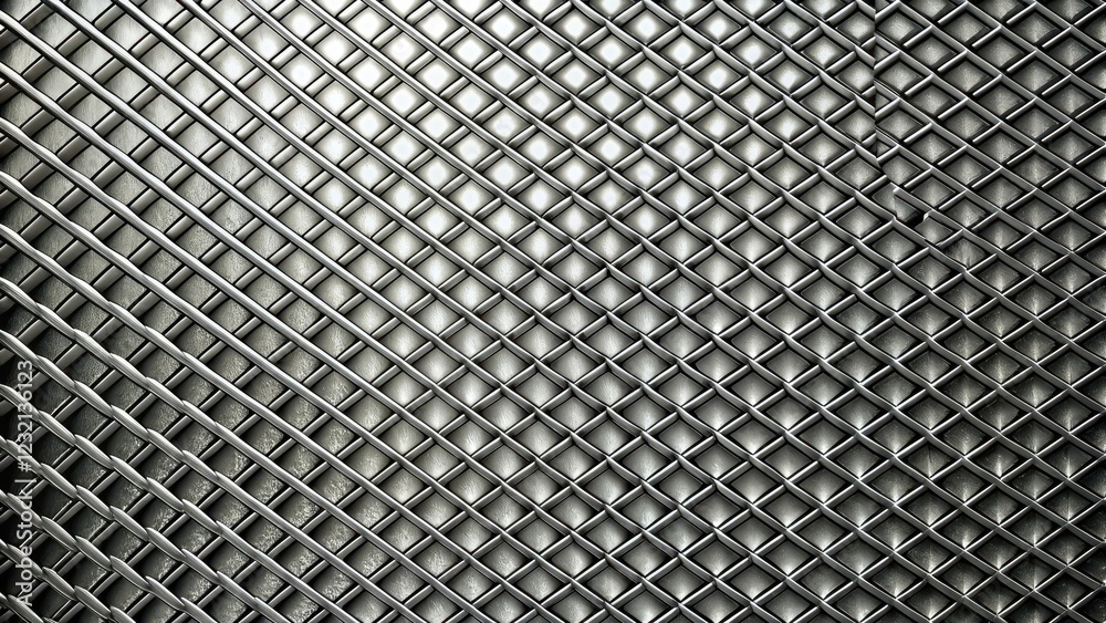 Fototapeta Metal mesh background with intricate grid pattern, metallic silver and gray tones, textured surface, background