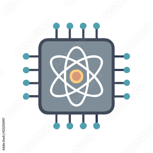 Quantum Computing concept. atom and chip
