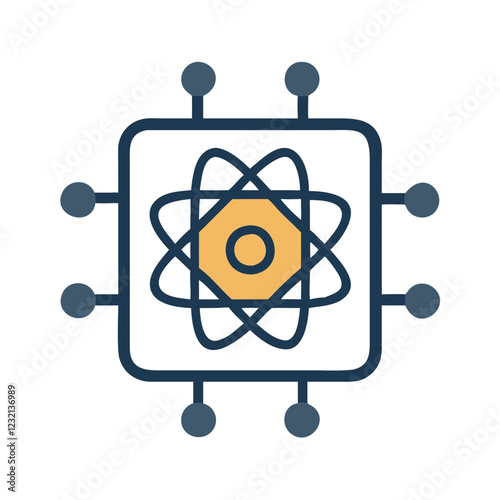 Quantum Computing concept. atom and chip