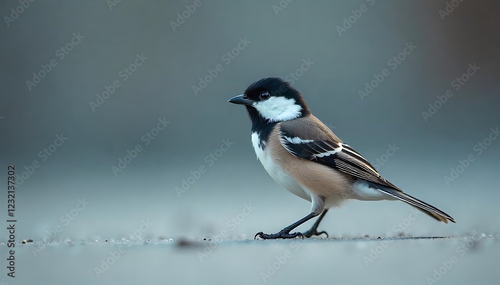 Elegant Black Capped Titmouse Bird Ground Profile Soft Blue Background Elegant Black Capped Titmouse Bird Ground Profile Soft Blue Background