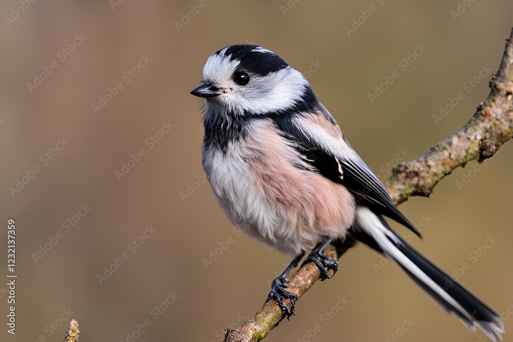 Naklejka premium Long-tailed tit bird Close-up, Long-tailed bushtit