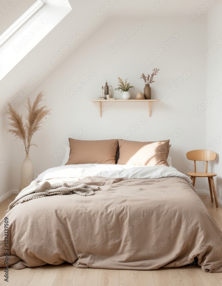 Obraz premium Ethereal Bedroom Sanctuary with Tranquil Tones and Inviting Textures