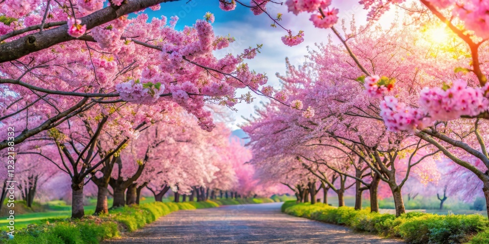 Colorful Cherry Blossoms in Full Bloom, spring flowers, blooming trees Colorful Cherry Blossoms in Full Bloom, spring flowers, blooming trees