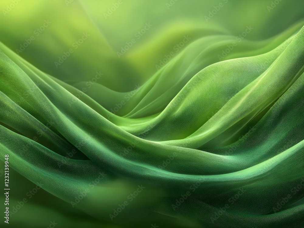 Obraz premium Emerald Flow: Abstract image of flowing, lush green fabric creating a sense of movement, fluidity, and natural harmony. The gentle curves and shadows evoke a calming and serene atmosphere.