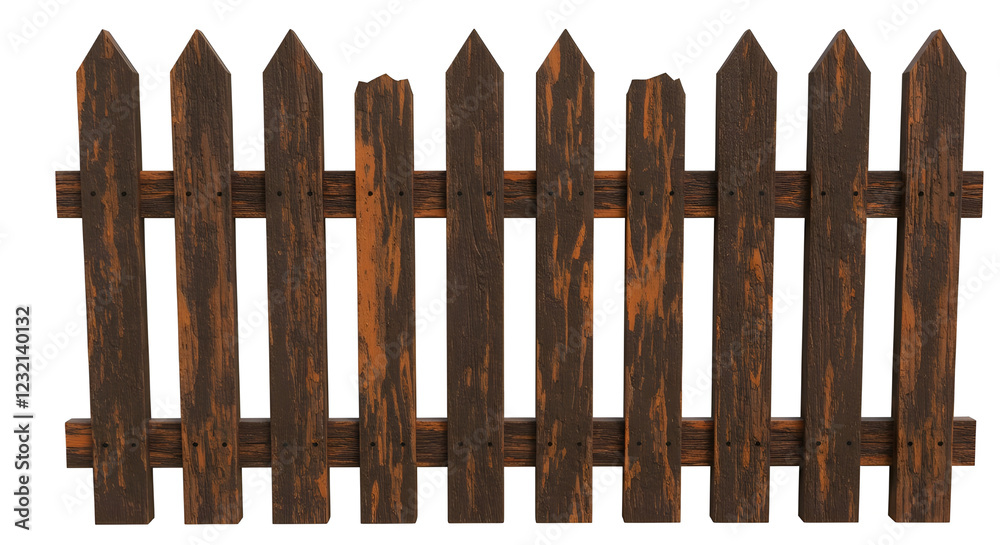 Fototapeta premium Brown wooden fence isolated on a white background that separates the objects. There are clipping paths for the designs and decoration 