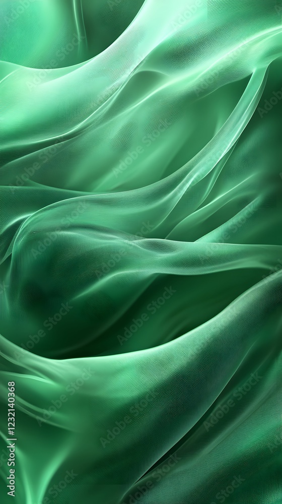 Fototapeta premium Emerald Flow: Abstract green waves of flowing fabric, evoking a sense of motion and tranquility.