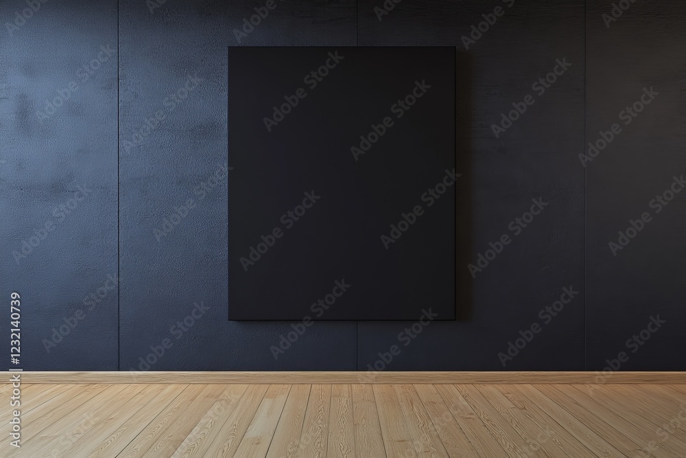 Dark room with black canvas on dark wall and light wood floor. Dark room with black canvas on dark wall and light wood floor.