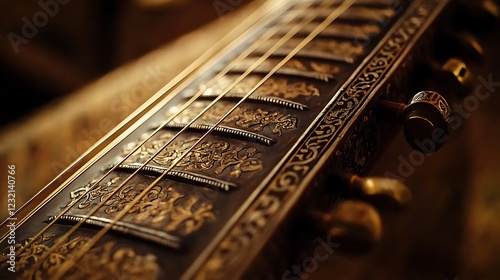Ornate Guitar Detail Close Up Showing Intricate Inlay