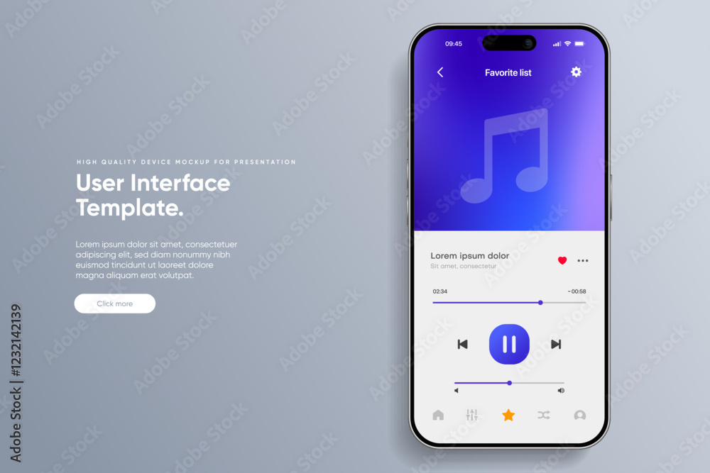 Web mobile application interface for music player application for mobile app, business, website. Sound app UI UX GUI template. Responsive website wireframes. Web design UI kit. Music Dashboard.