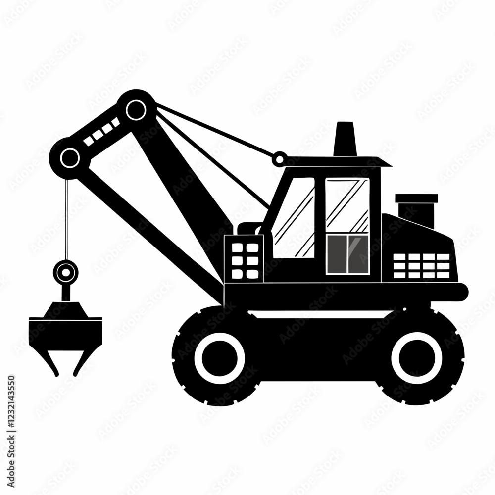Feller Buncher Silhouette Vector on White Background Feller Buncher Silhouette Vector on White Background