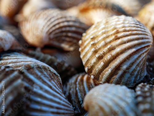 Close up of Cockle shell , abstrac cockling background cockles, fresh food photo