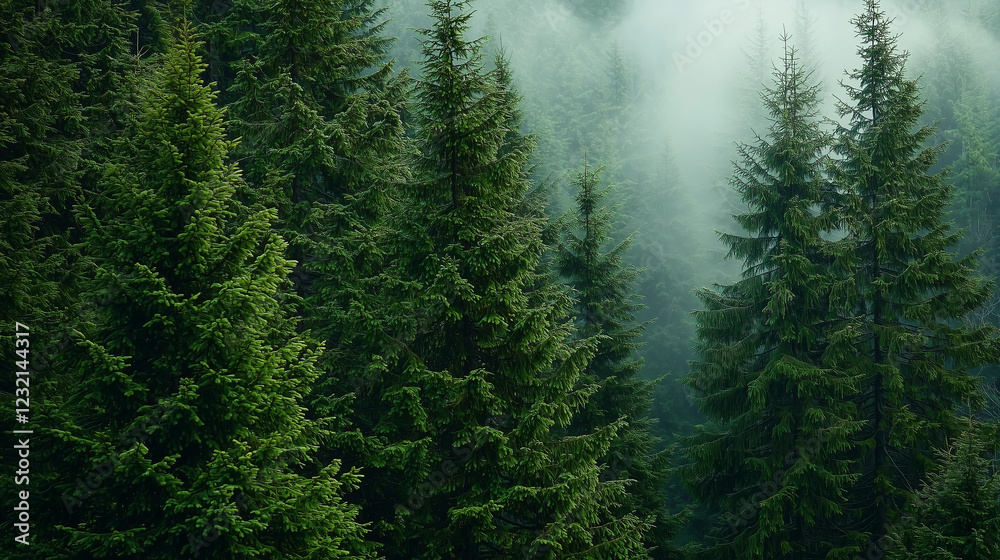 Fototapeta premium Serene Evergreen Forest with Towering Trees