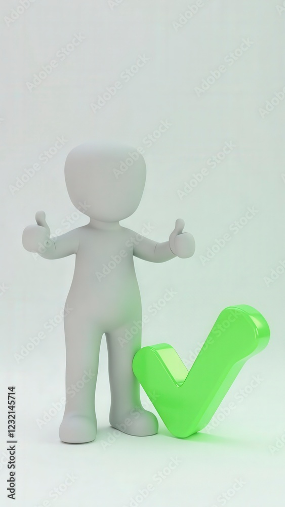 3d character showing thumbs up with a green check mark symbol 3d character showing thumbs up with a green check mark symbol