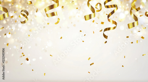 Golden confetti sparkles in a bright festive celebration background photo