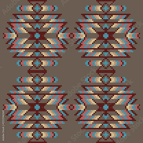 cross stitch ethnic embroidery abstract artwork seamless geometric pattern printed background fabric wallpaper hand drawn line colorful template
