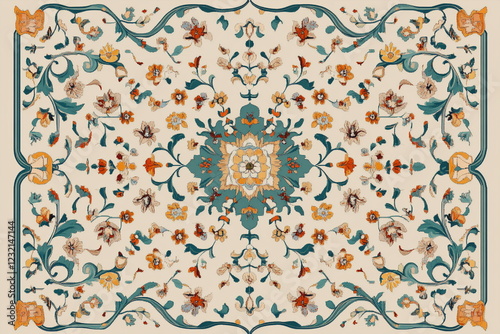 Vintage oriental rug with intricate motifs, rich textures, and a classic ornamental design. A traditional decorative textile with warm earthy tones and deep hues, ideal for interior styling.

