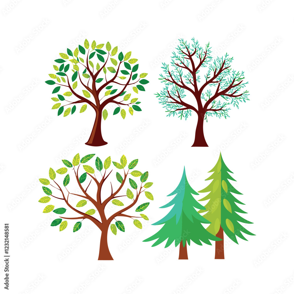 Fototapeta premium set of four trees vector
