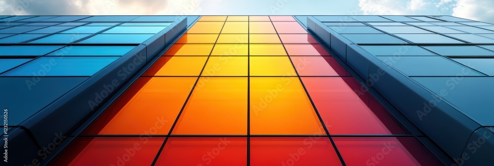 Fototapeta premium Modern architectural graphic layouts for advertising leaflets showcasing vibrant glass facades