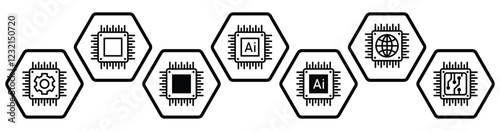 AI Processor vector icon for websites and mobile minimalistic flat design. Mini AI CPU icon in flat style. Mobile AI CPU. EPS 10. icon set