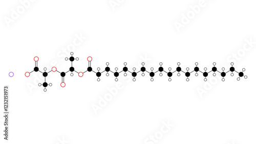 sodium stearoyl lactylate molecule, structural chemical formula, ball-and-stick model, isolated image e481 photo