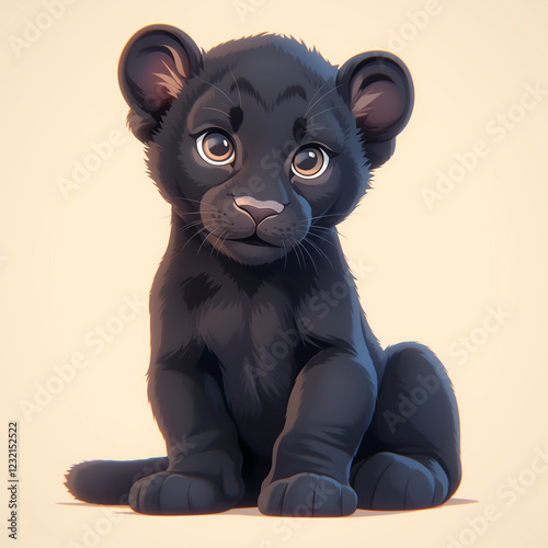 Black panther cub on light beige background