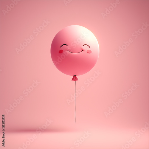 Pink balloon with smiling face on pink background
