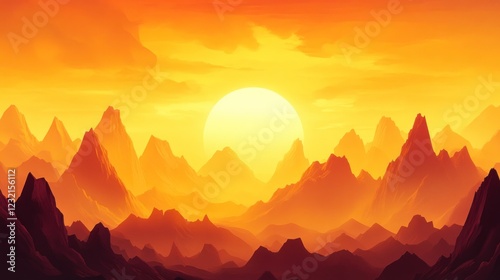 Golden Sunset Over Majestic Mountain Range