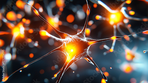 Intricate Neural Network Microscopic View of Glowing Neuron Connections