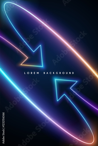 Neon light arrows on black background