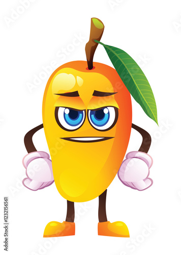 Cute mango character, expressing readiness. Vector cartoon illustration