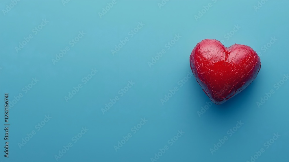 Glowing Red Heart Embellishing a Soothing Blue Backdrop, Exuding Emotional Resonance Glowing Red Heart Embellishing a Soothing Blue Backdrop, Exuding Emotional Resonance