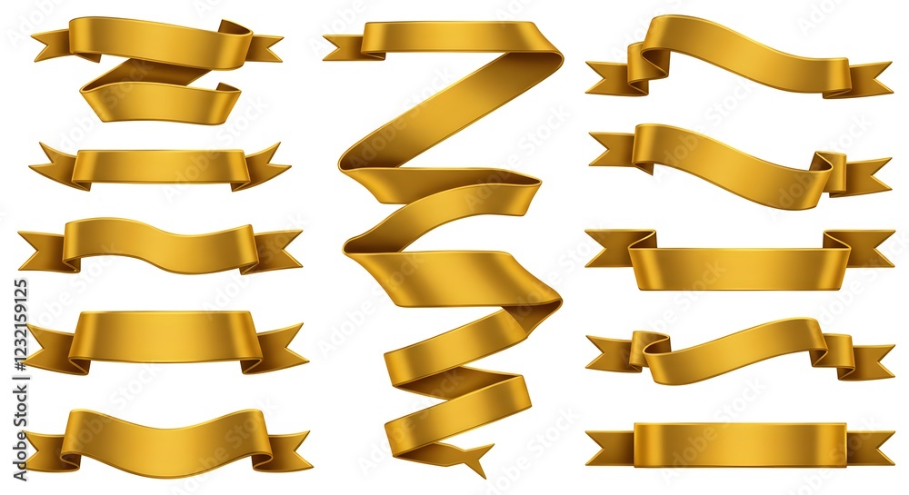 Golden Ribbon Banners Collection on White Background
Golden Ribbon Banners Collection on White Background